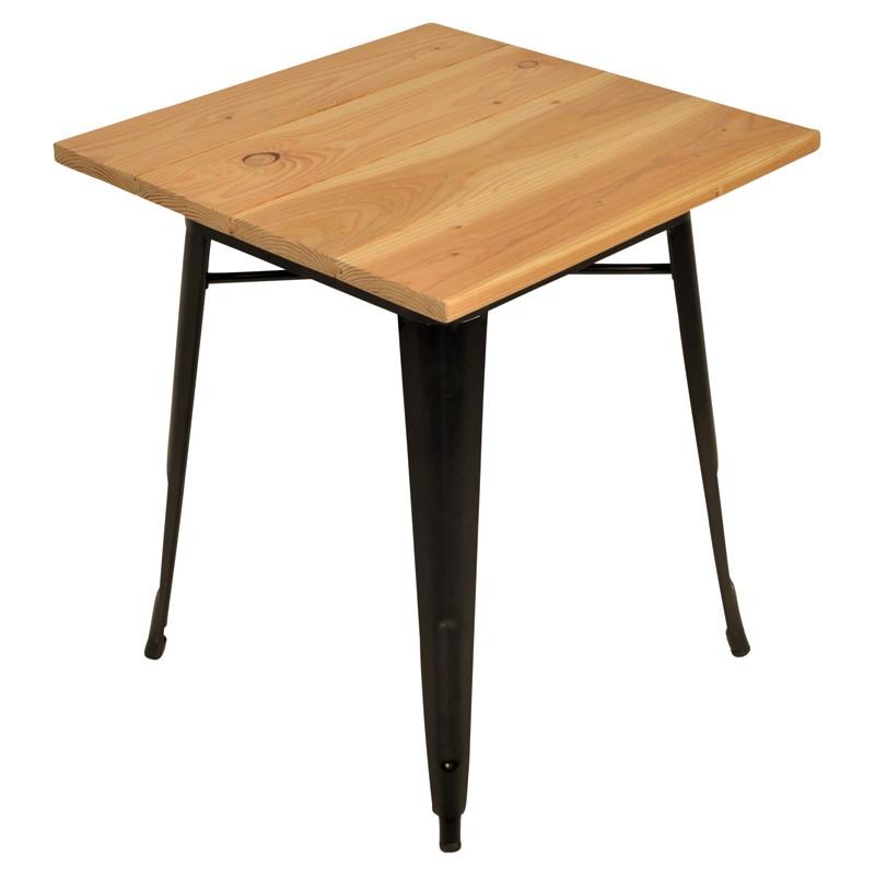 Tafel 70x70 cm hout met industrieel onderstel (4p)