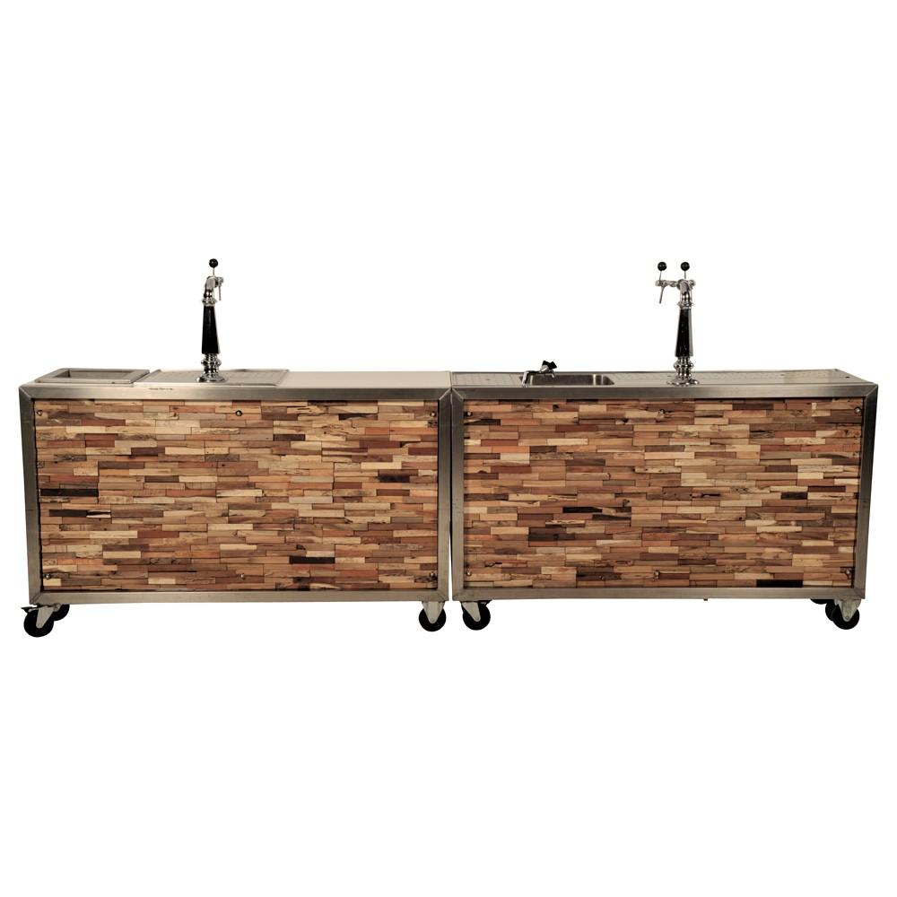 Luxe mobiele bar houtstrip 3,5m met koeling/spoelbak
