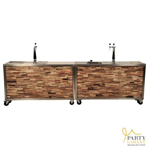 Luxe mobiele bar houtstrip 3,5m met koeling/spoelbak